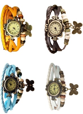 NS18 Vintage Butterfly Rakhi Combo of 4 Yellow, Sky Blue, Brown And White Analog Watch  - For Women   Watches  (NS18)