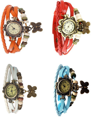 View NS18 Vintage Butterfly Rakhi Combo of 4 Orange, White, Red And Sky Blue Analog Watch  - For Women Wrist Watches Price Online(NS18)