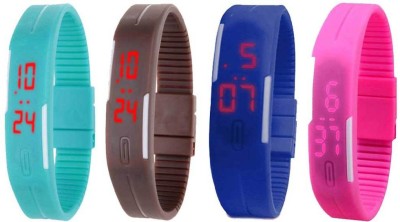 NS18 Silicone Led Magnet Band Combo of 4 Sky Blue, Brown, Blue And Pink Digital Watch  - For Boys & Girls   Watches  (NS18)