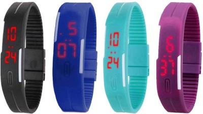 NS18 Silicone Led Magnet Band Watch Combo of 4 Black, Blue, Sky Blue And Purple Digital Watch  - For Couple   Watches  (NS18)