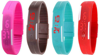 

Kissu Led Magnet Band Combo of 4 Pink, Brown, Sky Blue And Red Watch - For Men & Women