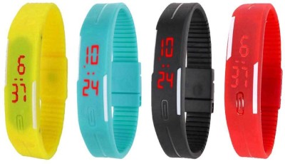 NS18 Silicone Led Magnet Band Watch Combo of 4 Yellow, Sky Blue, Black And Red Digital Watch  - For Couple   Watches  (NS18)