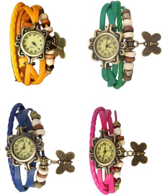 NS18 Vintage Butterfly Rakhi Combo of 4 Yellow, Blue, Green And Pink Analog Watch  - For Women   Watches  (NS18)