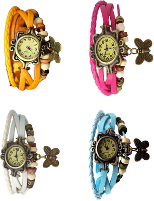 

Kissu Vintage Rakhi Combo of 4 Yellow, White, Pink And Sky Blue Watch - For Women