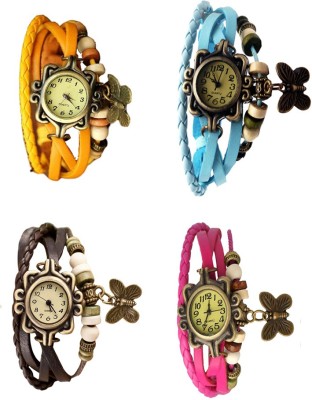 NS18 Vintage Butterfly Rakhi Combo of 4 Yellow, Brown, Sky Blue And Pink Analog Watch  - For Women   Watches  (NS18)