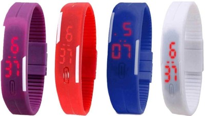 NS18 Silicone Led Magnet Band Combo of 4 Purple, Red, Blue And White Digital Watch  - For Boys & Girls   Watches  (NS18)