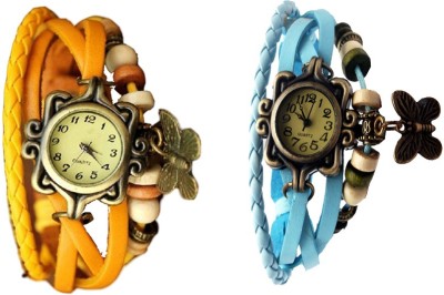 NS18 Vintage Butterfly Rakhi Watch Combo of 2 Yellow And Sky Blue Analog Watch  - For Women   Watches  (NS18)