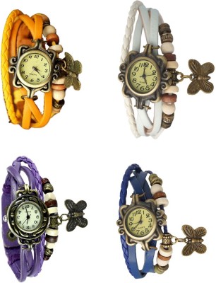 NS18 Vintage Butterfly Rakhi Combo of 4 Yellow, Purple, White And Blue Analog Watch  - For Women   Watches  (NS18)