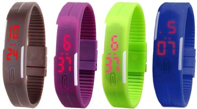 NS18 Silicone Led Magnet Band Combo of 4 Brown, Purple, Green And Blue Digital Watch  - For Boys & Girls   Watches  (NS18)