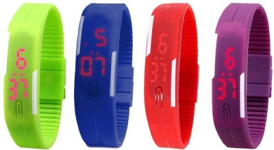 NS18 Silicone Led Magnet Band Watch Combo of 4 Green, Blue, Red And Purple Digital Watch  - For Couple   Watches  (NS18)