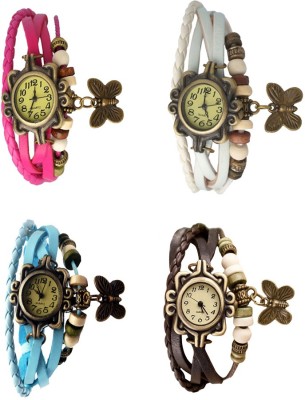 NS18 Vintage Butterfly Rakhi Combo of 4 Pink, Sky Blue, White And Brown Analog Watch  - For Women   Watches  (NS18)