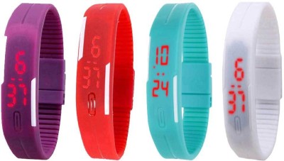 NS18 Silicone Led Magnet Band Combo of 4 Purple, Red, Sky Blue And White Digital Watch  - For Boys & Girls   Watches  (NS18)