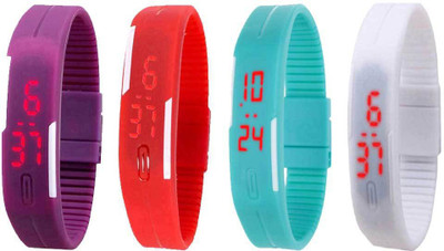 NS18 Silicone Led Magnet Band Combo of 4 Purple, Red, Sky Blue And White Digital Watch  - For Boys & Girls   Watches  (NS18)