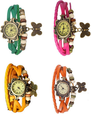 

NS18 Vintage Butterfly Rakhi Combo of 4 Green, Yellow, Pink And Orange Watch - For Women