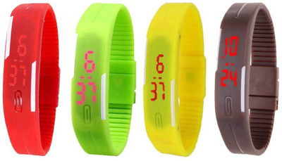 NS18 Silicone Led Magnet Band Combo of 4 Red, Green, Yellow And Brown Digital Watch  - For Boys & Girls   Watches  (NS18)