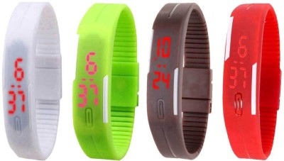 NS18 Silicone Led Magnet Band Watch Combo of 4 White, Green, Brown And Red Digital Watch  - For Couple   Watches  (NS18)
