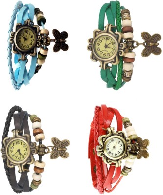 NS18 Vintage Butterfly Rakhi Combo of 4 Sky Blue, Black, Green And Red Analog Watch  - For Women   Watches  (NS18)