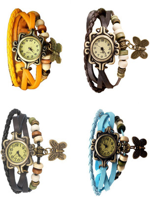 

Kissu Vintage Rakhi Combo of 4 Yellow, Black, Brown And Sky Blue Watch - For Women
