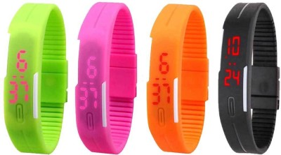 NS18 Silicone Led Magnet Band Combo of 4 Green, Pink, Orange And Black Digital Watch  - For Boys & Girls   Watches  (NS18)