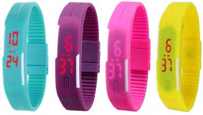 NS18 Silicone Led Magnet Band Combo of 4 Sky Blue, Purple, Pink And Yellow Digital Watch  - For Boys & Girls   Watches  (NS18)