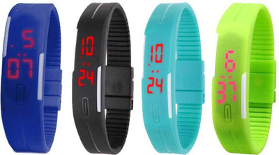 

NS18 Silicone Led Magnet Band Combo of 4 Blue, Black, Sky Blue And Green Watch - For Boys & Girls