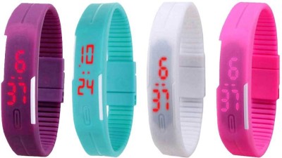 NS18 Silicone Led Magnet Band Watch Combo of 4 Purple, Sky Blue, White And Pink Digital Watch  - For Couple   Watches  (NS18)