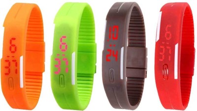 NS18 Silicone Led Magnet Band Watch Combo of 4 Orange, Green, Brown And Red Digital Watch  - For Couple   Watches  (NS18)