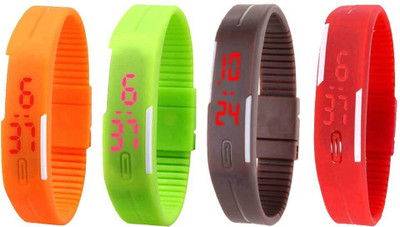 View NS18 Silicone Led Magnet Band Watch Combo of 4 Orange, Green, Brown And Red Digital Watch  - For Couple Wrist Watches Price Online(NS18)