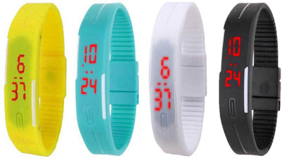 View NS18 Silicone Led Magnet Band Combo of 4 Yellow, Sky Blue, White And Black Digital Watch  - For Boys & Girls Wrist Watches Price Online(NS18)