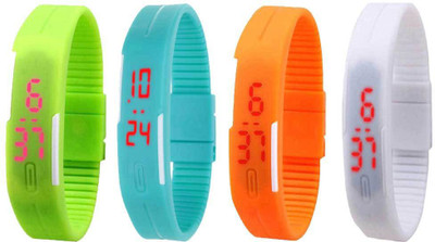 

Kissu Led Magnet Band Combo of 4 Green, Sky Blue, Orange And White Watch - For Men & Women
