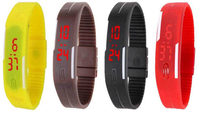 

NS18 Silicone Led Magnet Band Watch Combo of 4 Yellow, Brown, Black And Red Watch - For Couple