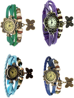 

NS18 Vintage Butterfly Rakhi Combo of 4 Green, Sky Blue, Purple And Blue Watch - For Women