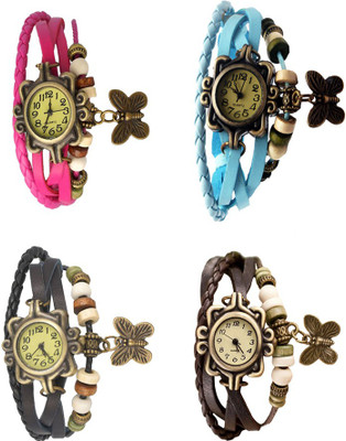 

Kissu Vintage Rakhi Combo of 4 Pink, Black, Sky Blue And Brown Watch - For Women