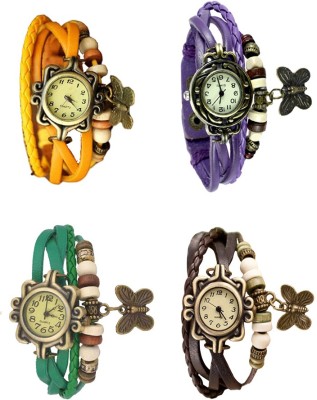 NS18 Vintage Butterfly Rakhi Combo of 4 Yellow, Green, Purple And Brown Analog Watch  - For Women   Watches  (NS18)
