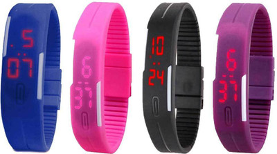 

NS18 Silicone Led Magnet Band Watch Combo of 4 Blue, Pink, Black And Purple Watch - For Couple