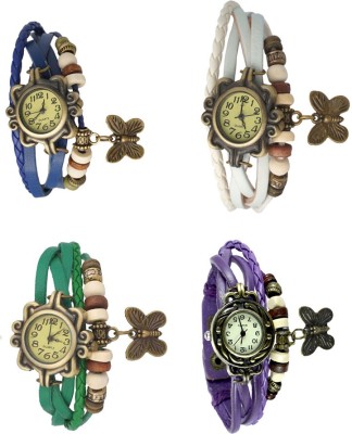 NS18 Vintage Butterfly Rakhi Combo of 4 Blue, Green, White And Purple Analog Watch  - For Women   Watches  (NS18)