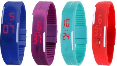 NS18 Silicone Led Magnet Band Watch Combo of 4 Blue, Purple, Sky Blue And Red Digital Watch  - For Couple   Watches  (NS18)