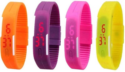 NS18 Silicone Led Magnet Band Combo of 4 Orange, Purple, Pink And Yellow Digital Watch  - For Boys & Girls   Watches  (NS18)