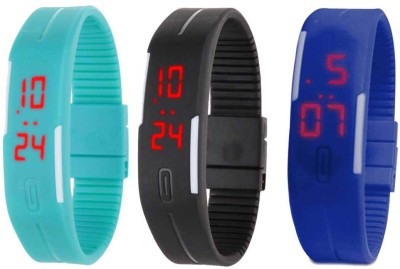 NS18 Silicone Led Magnet Band Combo of 3 Sky Blue, Black And Blue Digital Watch  - For Boys & Girls   Watches  (NS18)