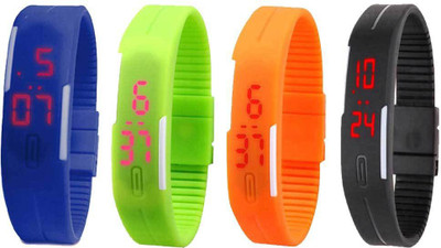 

NS18 Silicone Led Magnet Band Combo of 4 Blue, Green, Orange And Black Watch - For Boys & Girls