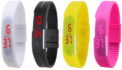 NS18 Silicone Led Magnet Band Watch Combo of 4 White, Black, Yellow And Pink Digital Watch  - For Couple   Watches  (NS18)