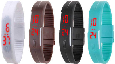 View NS18 Silicone Led Magnet Band Watch Combo of 4 White, Brown, Black And Sky Blue Digital Watch  - For Couple Wrist Watches Price Online(NS18)