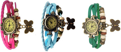 

NS18 Vintage Butterfly Rakhi Watch Combo of 3 Pink, Sky Blue And Green Watch - For Women