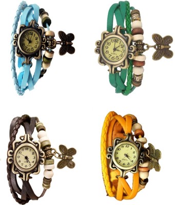 NS18 Vintage Butterfly Rakhi Combo of 4 Sky Blue, Brown, Green And Yellow Analog Watch  - For Women   Watches  (NS18)