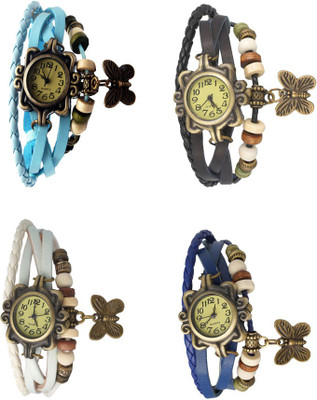 View NS18 Vintage Butterfly Rakhi Combo of 4 Sky Blue, White, Black And Blue Analog Watch  - For Women Wrist Watches Price Online(NS18)
