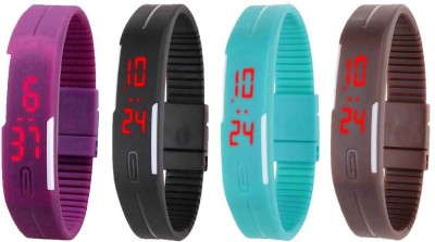 NS18 Silicone Led Magnet Band Combo of 4 Purple, Black, Sky Blue And Brown Digital Watch  - For Boys & Girls   Watches  (NS18)