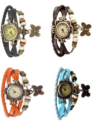 NS18 Vintage Butterfly Rakhi Combo of 4 Black, Orange, Brown And Sky Blue Analog Watch  - For Women   Watches  (NS18)