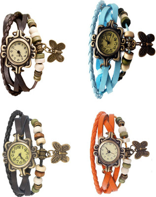 

Kissu Vintage Rakhi Combo of 4 Brown, Black, Sky Blue And Orange Watch - For Women