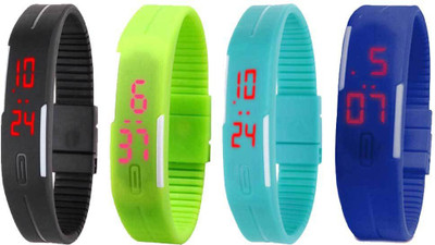 

NS18 Silicone Led Magnet Band Combo of 4 Black, Green, Sky Blue And Blue Watch - For Boys & Girls