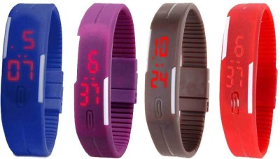 NS18 Silicone Led Magnet Band Watch Combo of 4 Blue, Purple, Brown And Red Digital Watch  - For Couple   Watches  (NS18)
